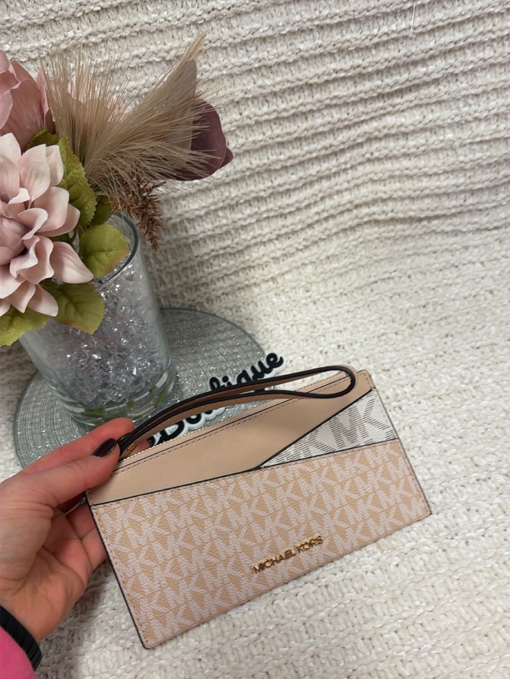 Michael Kors Blush and Cream Signature Card Case Wristlet